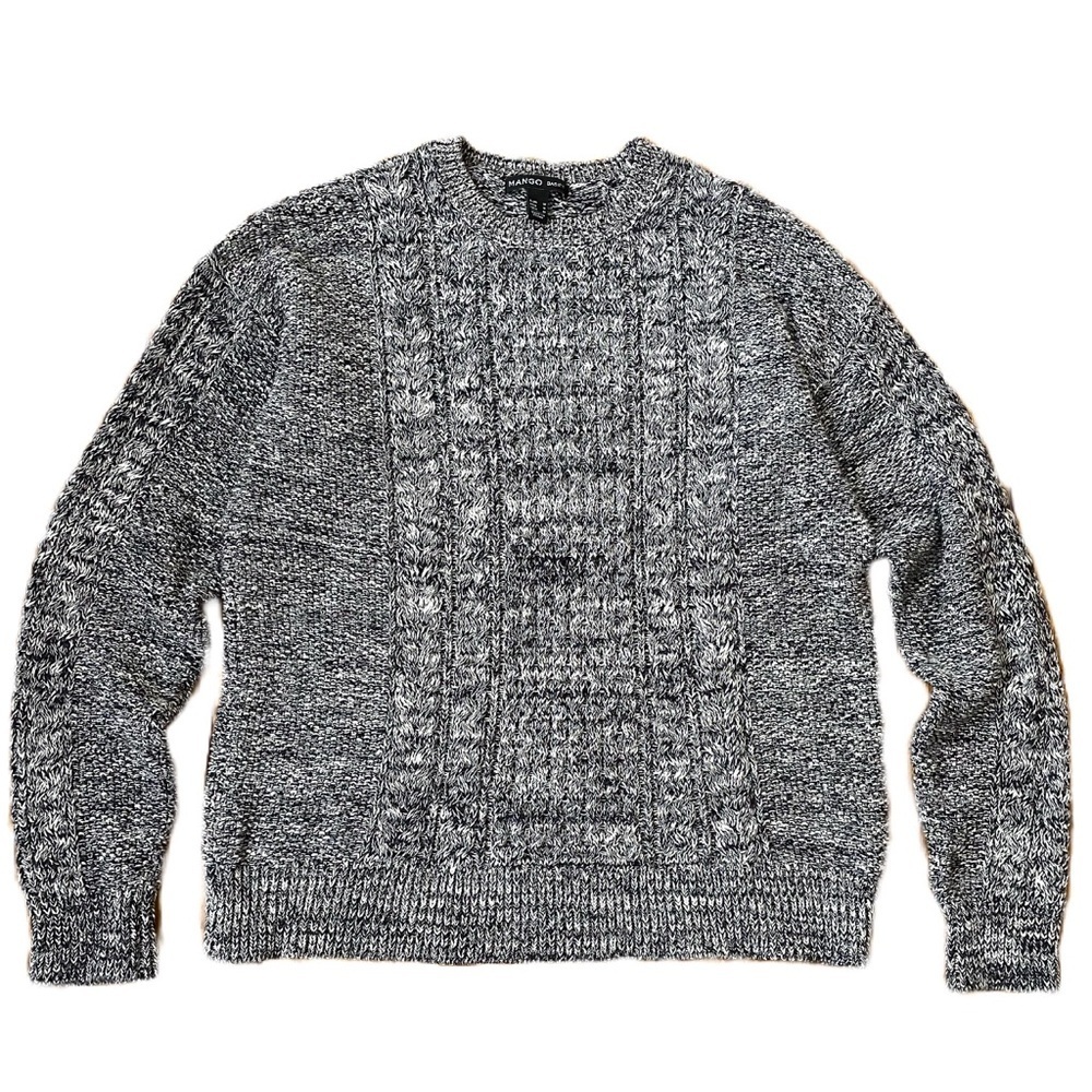 Mango Basics Cotton Sweater, Black & White Knit, Women’s Size Small